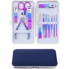 IFAN™ 전문 손톱깎이 네일 파일 커터 12피스 in 1 레인보우 스테인리스 스틸 매니큐어 세트 페디큐어 콤보 페이셜 케어 도구 가정용 여행용 휴대용 선물 여성용