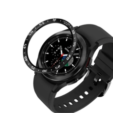 JIVA 適用於 Galaxy Watch 4 的經典表圈環 40mm 42mm 44mm 46mm 一體式保護殼造型表圈保護環金屬框架不銹鋼, 黑色