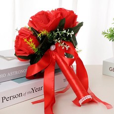 手工玫瑰花束 婚禮模擬花, 紅色, 1個