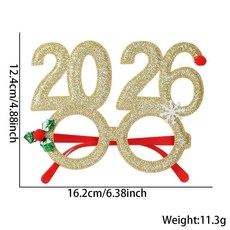 聖誕眼鏡 創意數字聖誕眼鏡 跨年2026聖誕眼鏡創意數字搞怪眼鏡聖誕節派對裝飾新年拍照眼鏡框, 金色, 1個