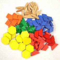 혜문추천샵 (교구) 원목패턴블록 124pcs / 1cm 목재재단 칠교 편백나무루바 패턴블럭 원목루바