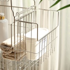 리빙제이 리얼 올 스텐 304 이동식 대용량 세탁 빨래바구니 보관 통 트롤리 2단, 사이드바스켓