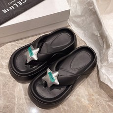 해피유통 여성 여름 두꺼운 바닥 귀여운 스타 슬리퍼 편안한 실내 및 실외 신고 쉬운