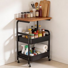 내일내꺼 이동식 수납 트롤리 철제 다용도 선반 HP-19, 블랙-HP-19, 3단