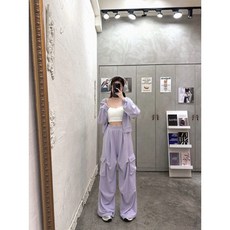 JinG 套裝 短版連帽外套 工裝彎刀寬褲