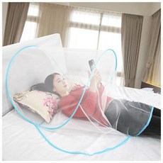 佳一 加大面部蚊帳 可折疊攜帶式頭部防蚊罩 午睡露營居家蚊帳, 藍色