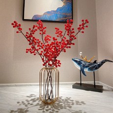 發財紅漿果擺設冬青富貴餐桌擺仿真假花裝飾客廳干花裝飾擺件仿真花永生花人造花乾燥花永不凋零拍照道具假花裝飾居家裝飾, 百靈行家精選超級大工廠 ♀4支6叉發17