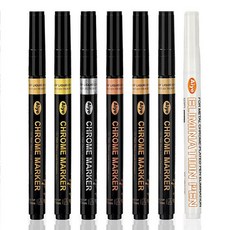 크롬 미러 마커펜 메탈 페인트 마커 DIY 도색 펜 거울효과, 6색 풀세트 + 지우개펜