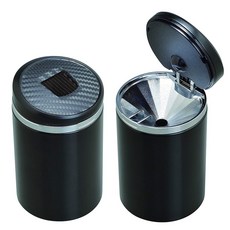 日本SEIWA 碳纖紋鍍鉻太陽能LED藍光煙灰缸W861，車用時尚配件，夜間照明，防飛散密閉設計, 1個