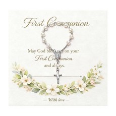 ECLATIS LONG 롱 tiantian 여성 묵주 디자인 팔찌 진주 십자가 참 링크 체인 가톨릭 기독교 특별한 선물 침례 확인 성찬식 라지 아연 보석 없음 302004, A3: 묵주 팔찌