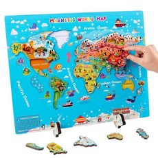 영어 버전 마그네틱 세계지도 퍼즐 어린이 장난감 국가 인지 지리 지식 배우기 몬테소리 교육 장난감, [01] 하늘색, 1개