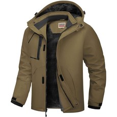 WULFUL 남성용 방수 스키 재킷 따뜻한 겨울 스노우 코트 산악 윈드브레이커, 3X-Large, 올리브 브라운