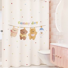 코팅블루 설치쉬운 무타공 방수 욕실 샤워커튼+커튼링세트, 1세트, 11.써니데이즈