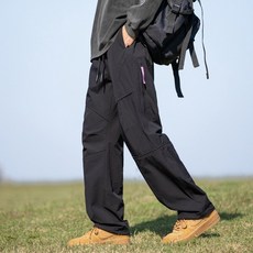 山繫 戶外防水衝鋒褲 輕量健行軟殼褲 男女寬鬆工裝直筒長褲