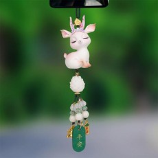 小鹿一路平安汽車掛件, 花韻鹿掛件 - 坐姿沙金 綠平安, 1個