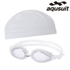 국내생산 아퀴스트 김서림방지 안티포그 수경 TG-1510 + 스판 수모 세트 성인 아동 어린이 초등 키즈 물안경 수영모자 실내수영장 생존수영용품, 1세트, 크리아_화이트