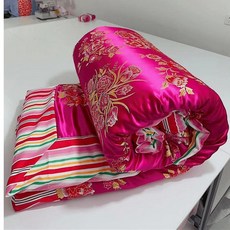 프라운 원앙금침 세트 실크 금침 이불 원앙 전통 혼수이불, 솜 없음 이불 커버만, 로즈레드