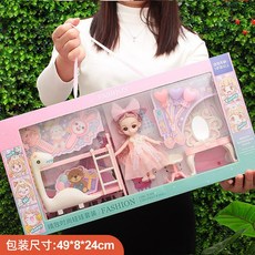 盒裝換裝洋娃娃禮盒套裝女孩子禮物女生女孩玩具套盒巴比公主娃娃, 【49cm大禮盒】恐龍雙層牀娃娃套裝, 1個