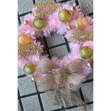洋洋小品42cm手作粉紅聖誕花圈聖誕花環，桃園中壢聖誕節裝飾佈置, 1個, 粉紅色
