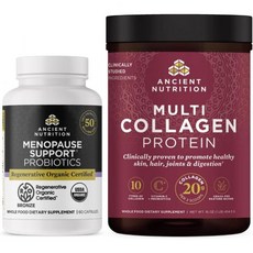 고대 영양 재생 유기농 인증 프로바이오틱스 폐경기용 60정 + 멀티 콜라겐 단백질 파우더 무향 45회분, 고대 영양 재생 유기농 인증 프로바이오틱스 폐경기용 6
