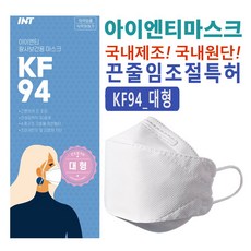 INT KF94마스크 끈조절 국내원단 국내생산 개별포장 국산마스크, 1매입, 100개
