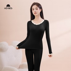 HEYBED 겨울 여성용 정전기 방지 극세사 얇은 레이스 발열 내의 세트