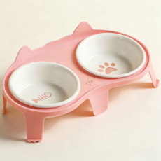 BangPang 반려동물 고양이 강아지 밥그릇 세라믹 식기 2구, 1세트, 핑크