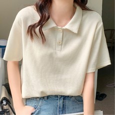 데일리룩 와플짜임 카라 반팔티셔츠 여성용 하늘하늘 단가라 여성티 심플룩 편안함