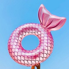 美人魚造型游泳圈 成人兒童加大號泳圈, 1個, #100粉色水晶美人魚 適合成人 ,泳圈+腳踩打氣筒