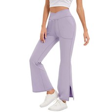 KOJOOIN 여성용 하이 웨이스트 요가 팬츠 V 크로스오버 플레어 캐주얼 운동 바지 레깅스 라이트 퍼플