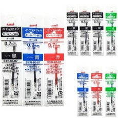 유니 제트스트림 리필심 SXR-80-07 혼합색상 10개 3색펜 4색펜 멀티펜 전용 0.7mm + 사은품(3M 653 100매), SXR-80-07 혼합10개(흑4청2적2녹2)