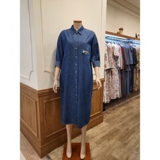 비꼴리끄 데님 자수 셔츠 원피스 B242DO2120_s 656426