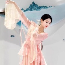 舞蹈演出服 古典舞練功服 中國舞古風紗衣 漸變色套裝 仙氣飄逸, 1個, 粉色流沙漸變紗衣,L, 粉色流沙漸變紗衣