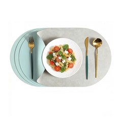 BIKASU 양면 식탁 매트 가죽 방수 테이블매트 식탁매트, 2개, 44.5cm*30cm, 라이트그레이/민트블루