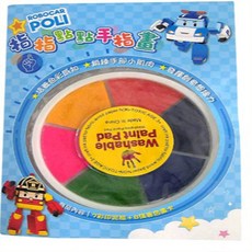 ROBOCAR POLI指點點手指畫，七彩印泥八張著色書卡，兒童安全可水洗顏料, 藍, 1個