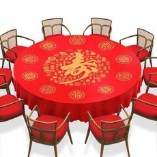 金順一次性加厚桌布 壽字紅色 適用壽宴喜事酒席, 1個, 壽誕大圓壽 檯布直徑1.9米 ,特厚 6 桌 適用1.3-1.7米桌