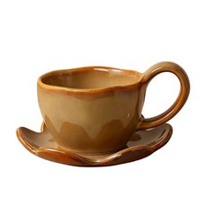窯變咖啡杯碟套裝 復古風格 下午茶杯, 1個, 咖啡杯碟, 棕色