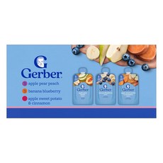 Gerber 이유식 파우치 밸류 팩 과일 및 채소 파우치 - 애플 페어 피치 (3) 바나나 블루베리 (3) 애플 고구마 (3) 유아용 (각 99.2g(3.5온스)), 1개