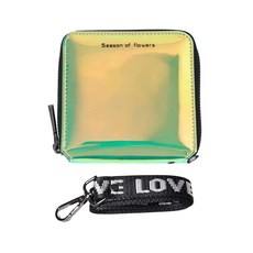 [ 867678 ] 여성용 PU 인조 가죽 패션 홀로그램 샤이니 레이저 지퍼 원형 지갑 넥 스트랩 포함 동전 지갑 #02 쇼트 - 그린 짧은