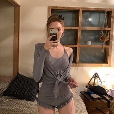 泳衣女連體灰色長袖顯瘦小胸鋼託聚攏遮肚復古保守溫泉泡澡服泳裝夯, 灰色,XL （建議55.0-62.5公斤）