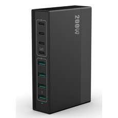 200W GaN 8구 다기능 충전기로 4C4APD 고속 충전을 지원하며 데스크톱 사용을 위해 특별히 설계되었으며 C타입 인터페이스를 갖추고 있습니다., 블랙, 1개