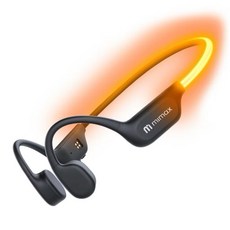 mimax米覓 炫光燈帶骨傳導運動耳機：游泳防水、CS15發光燈帶、AI通話降噪、夜間燈帶藍牙耳機, 黑橙色, CS15