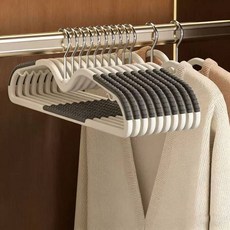 어깨 뿔 방지 옷걸이 인체공학 미끄럼 어깨선 논슬립 옷걸이 정리 10p 드레스 회전식 후크 바지 수납, 그레이10p
