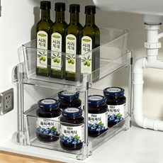 ADNEWX 슬라이딩 주방선반 2단 싱크대 양념통선반 수납정리선반, 1개, 화이트