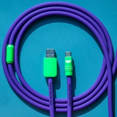 파카이 2미터 초고속 충전 실리콘 케이블 USB to C, 1개, 퍼플&형광그린, 2m