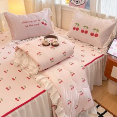 新款小紅書爆款涼感冰絲夏被涼蓆牀裙款涼蓆夏涼被空調被四件套, 甜心櫻桃
