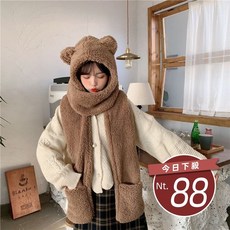 台灣發貨 韓版加厚小熊毛絨圍巾手套帽子三合一