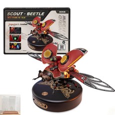 Robotime Rokr 若態若客 強襲巨鍬甲 機械朋克金屬模型拼裝 3D立體拼圖 DIY手工積木 禮物擺件, 1個, 偵察·甲殼蟲+防塵罩, 紅色, 114