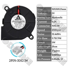Gdstime 5015 24V 팬 5V 라디얼 터보 블로워 듀얼 볼 쿨러 3D 프린터 부품 환기 냉각용, 02 5V Hydraulic 4500RPM, 03 1PC