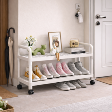 펄빈 간편이동 이동식 수납 선반 신발장, 화이트, 2단
